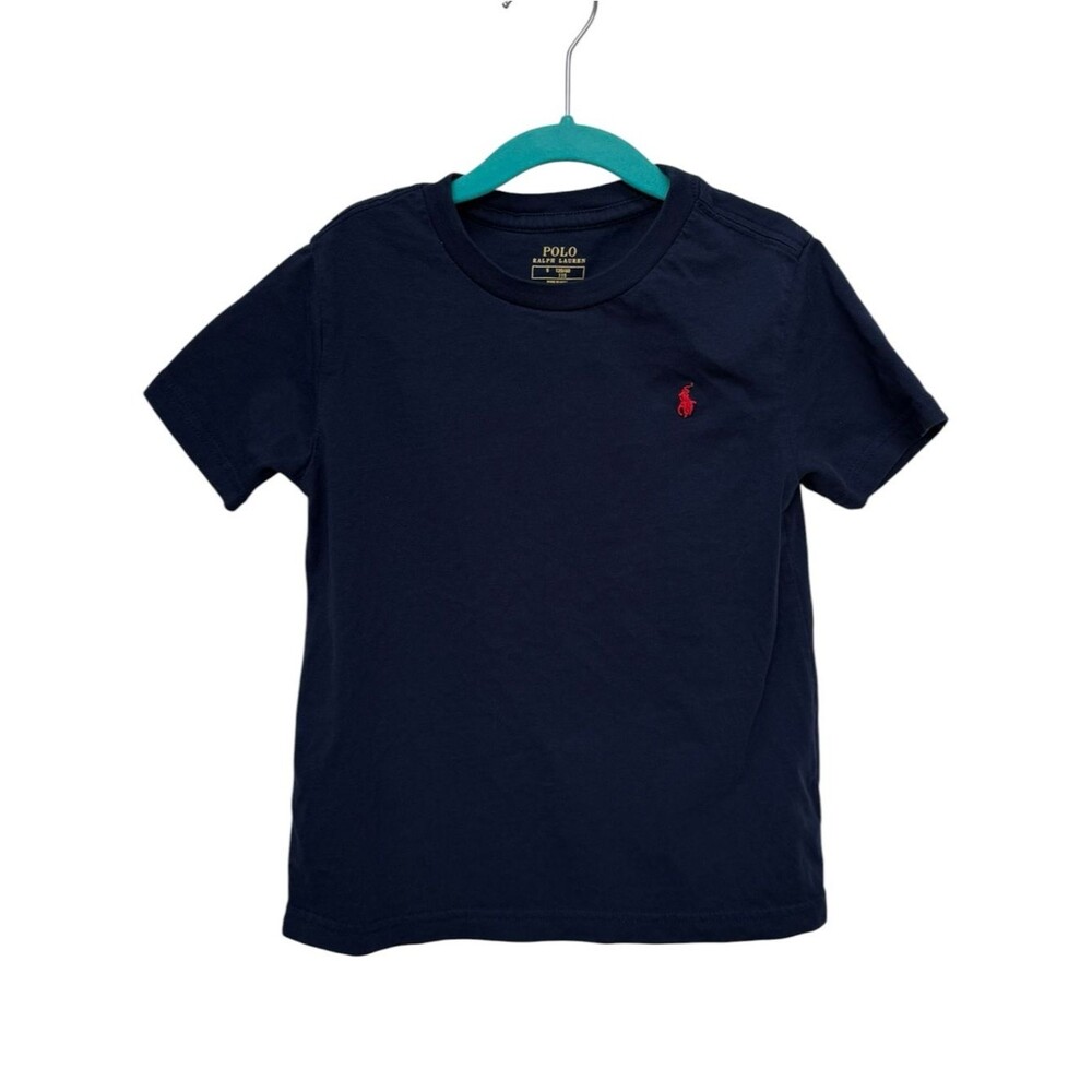 Polo Ralph Lauren Boys Kids Navy Blue Short Sleeve Crewneck Logo Tee. 5. 5T.
